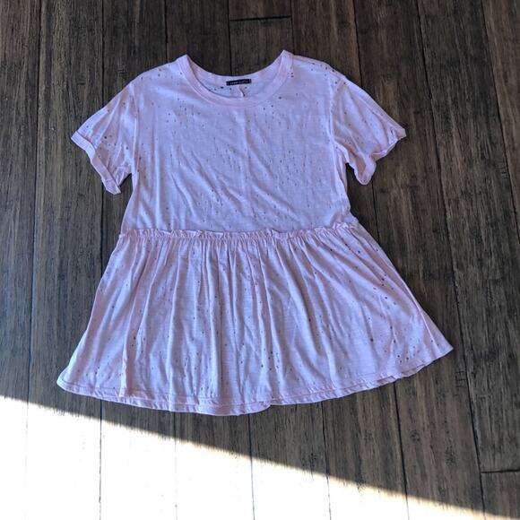 Babydoll Distressed Top Short Sleeve Pink [LAST 2] - Picture 6 of 7